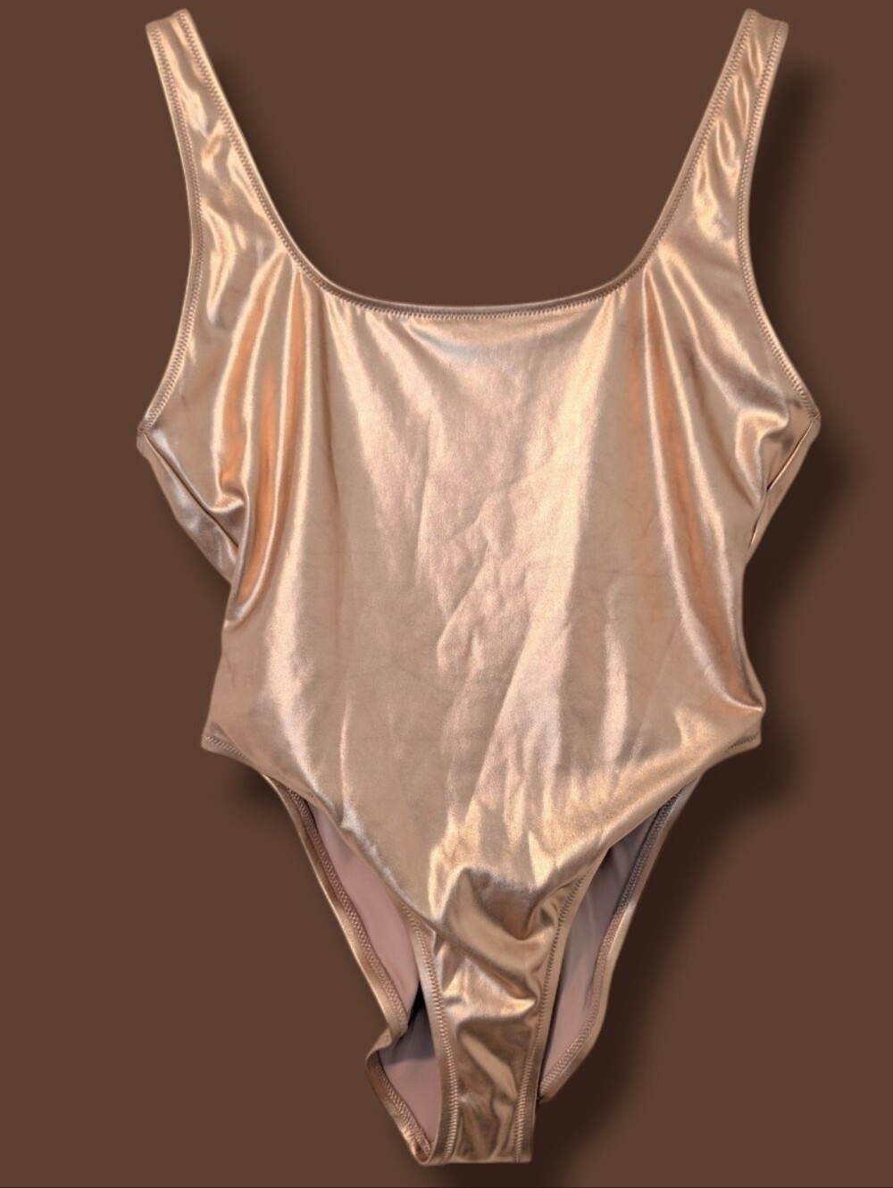 Skims Rose Gold Metallic Open Back High Cut One-Piece Swimsuit SM